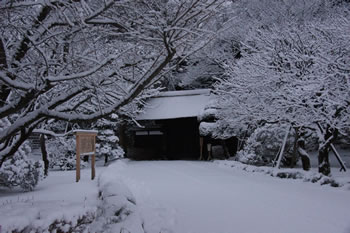 雪の偕楽園表門